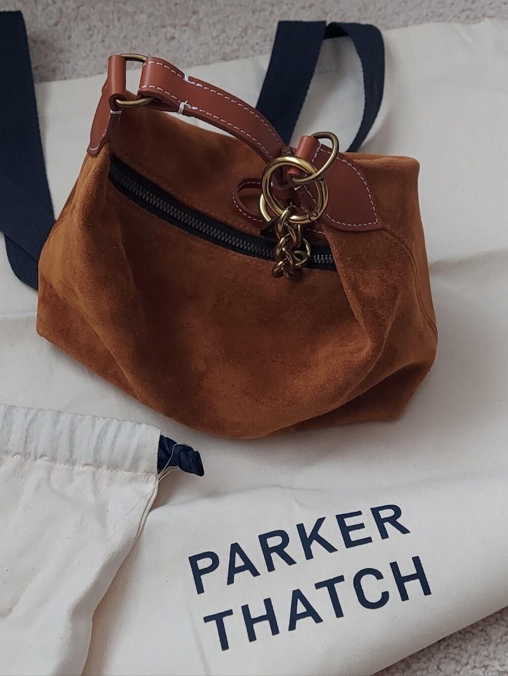Suede Shoulder Hobo Bag in Cognac Brown - Picture 3 of 4